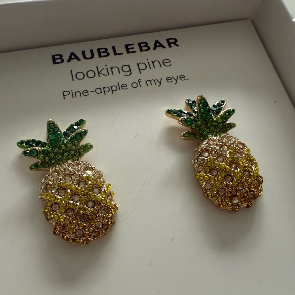 Baublebar Looking Pine Pavé Pineapple‎ Drop Earrings - Yellow/Green - NWB - Picture 5 of 6